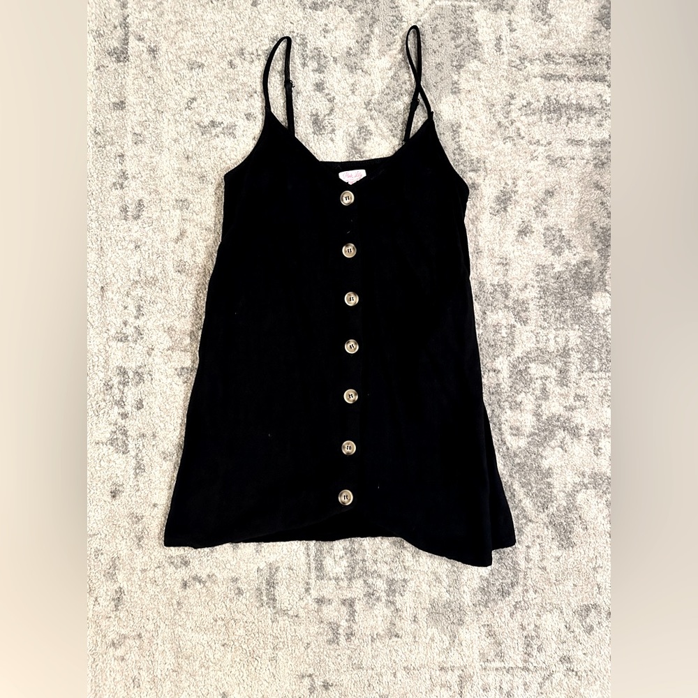 Pink Lily Black Linen Tank Mini Dress